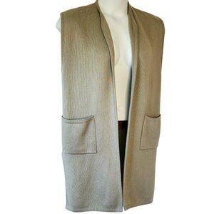 J. Tiktiner Wool Open Knee Length Sweater Vest  Italy Pockets Neutral Green 8-10